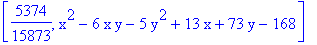 [5374/15873, x^2-6*x*y-5*y^2+13*x+73*y-168]